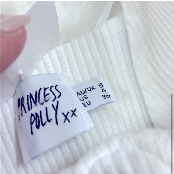Princess Polly clover size 4 white shoulder tie ribbed stretchy bodysuit - Picture 5 of 5